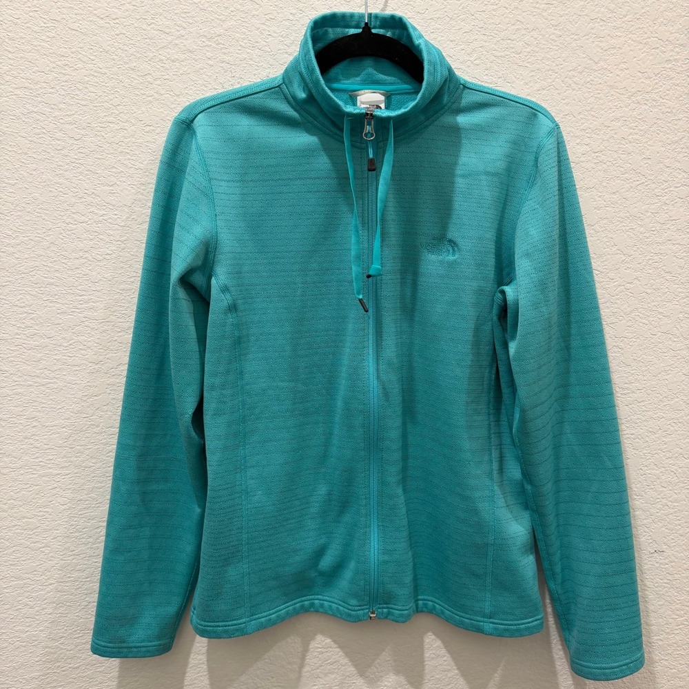The North Face Womens Full Zip Fleece Jacket Teal Turquoise Mock Neck Medium